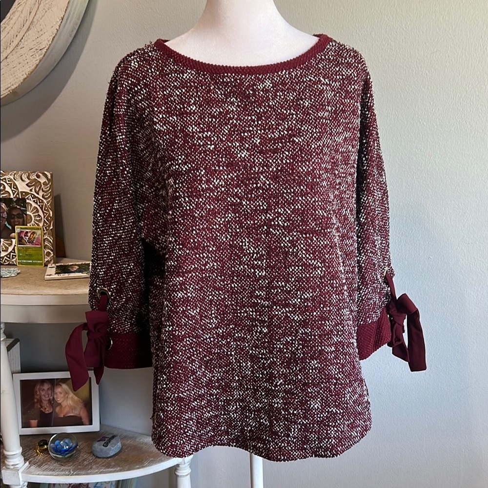 [Charter Club] Burgundy Knit Sweater with Bow Sleeves - Size Large